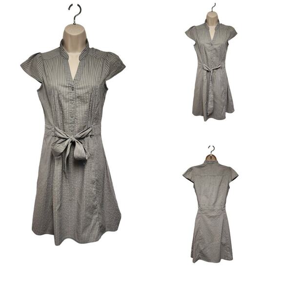H&M Gray Striped Fit & Flare Short Sleeve Dress Size US 6 - Picture 1 of 11